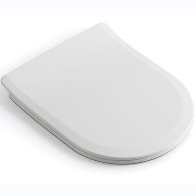 Coprisedile per WC bianco a forma di D con chiusura ammortizzata, sgancio rapido e materiale in polipropilene