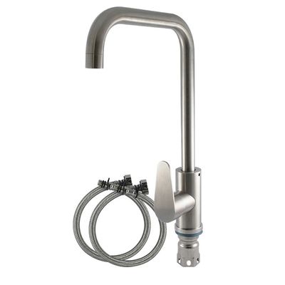 Corpo in acciaio inossidabile Deck Montato rubinetto fredda e calda miscelatore primavera rubinetto da cucina argento