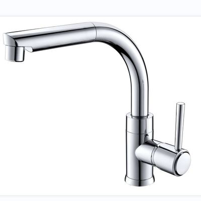 Miscelatore per lavabo a L moderno in cromo con estrazione, con cartuccia in ceramica per installazione a parete