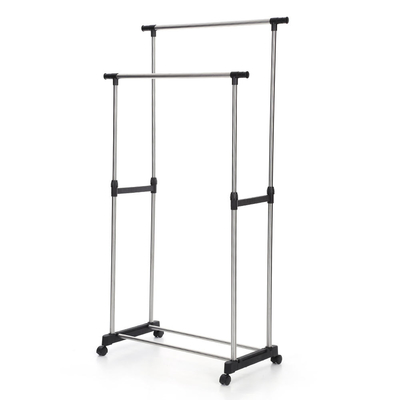 Supporto verticale regolabile portatile per tessuti, appendiabiti verticale con ruote, appendiabiti in metallo a doppio strato